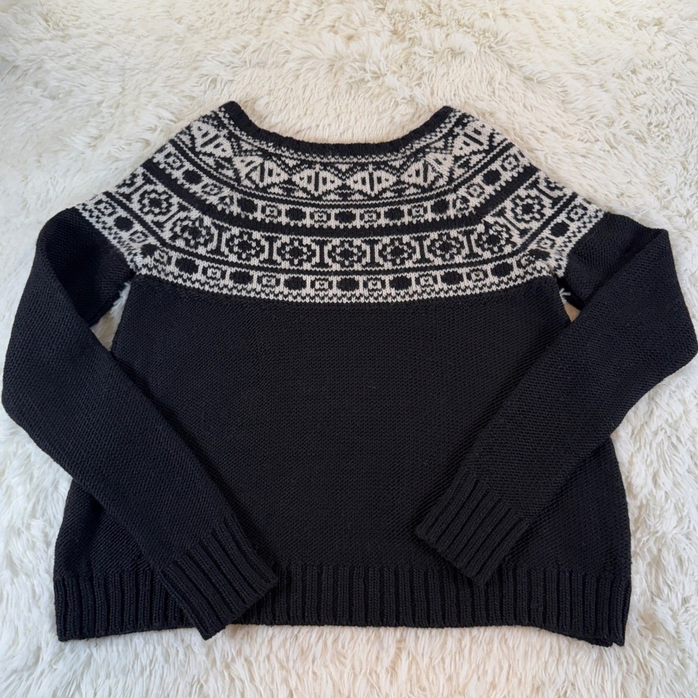 American Eagle Fair Isle Geometric Wool Knit Sweater Black White Women's Medium - Picture 3 of 11
